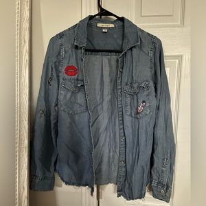 Button up jean shirt with patches